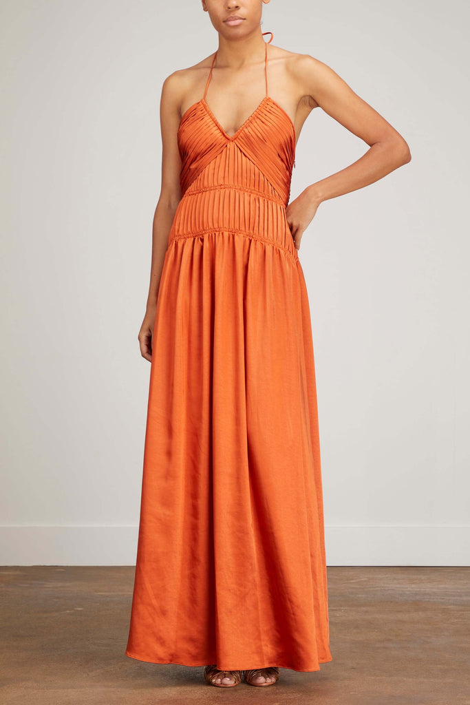 Jonathan Simkhai Clementine Leisure Dressing Halter Gown in Burnt