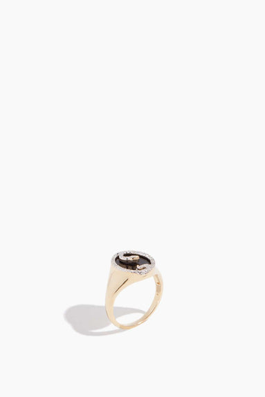 Adina Reyter Rings Onyx and Diamond Oval Snake Signet Ring in 14k Yellow Gold