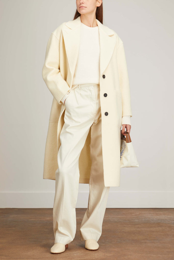 Boiled Wool Long Coat in Natural Off White