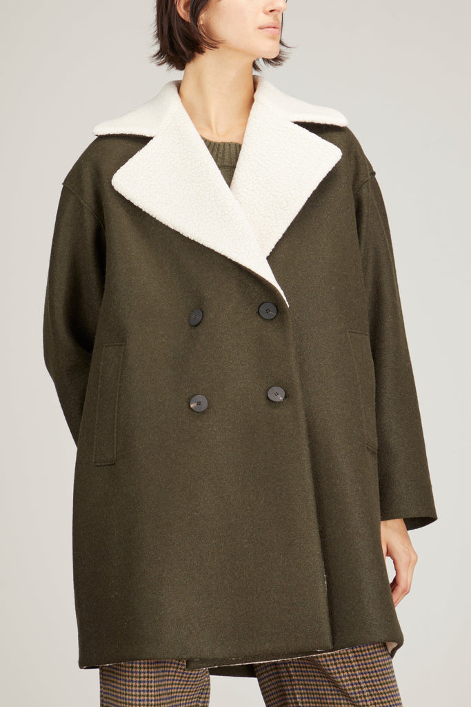Oversized Double Breasted Coat in Moss Green