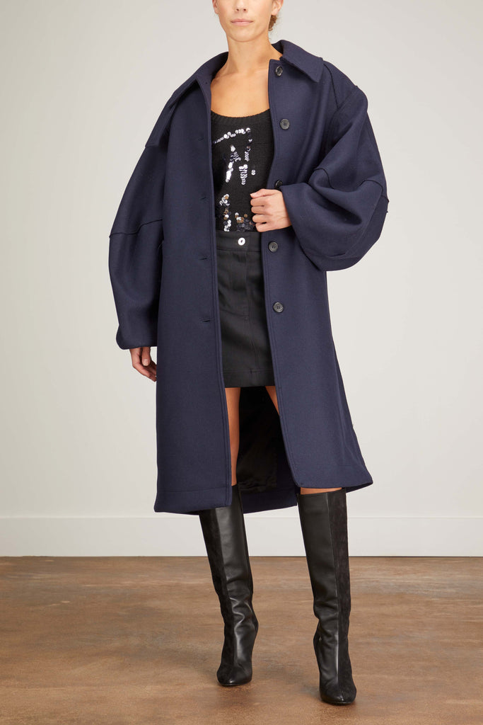 Balloon Sleeve Coat in Navy