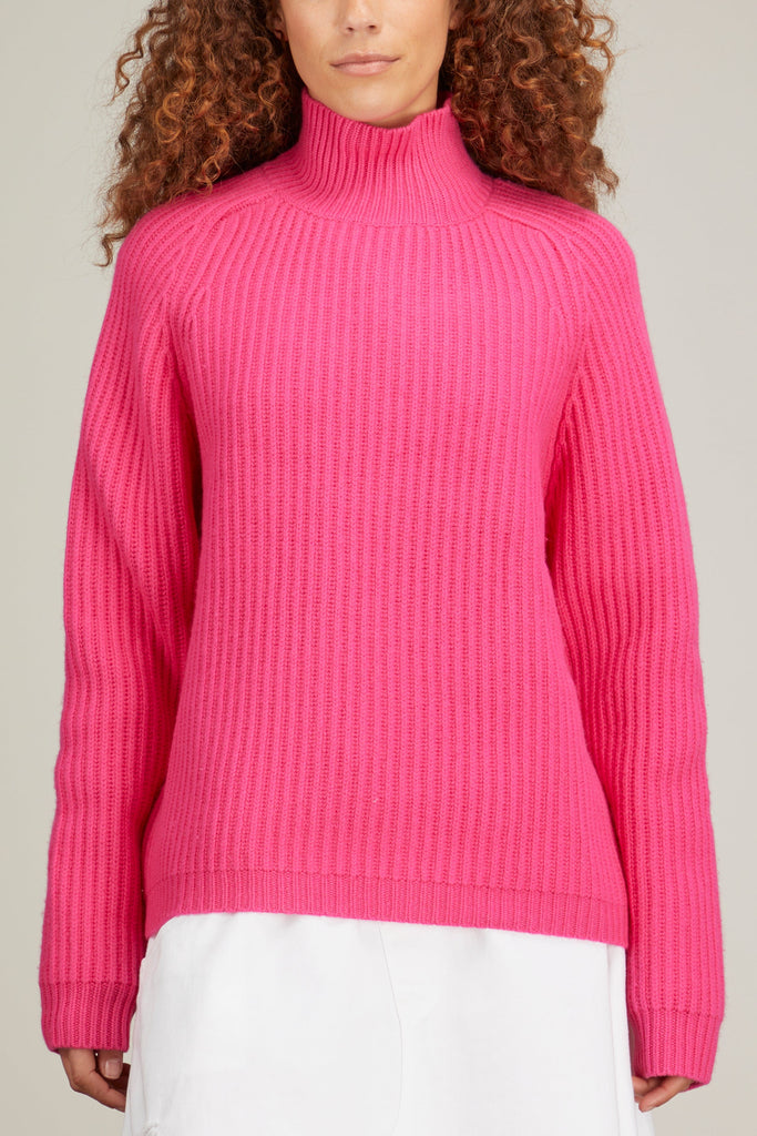 Raglan Sleeve Turtleneck Jumper in Hot Pink