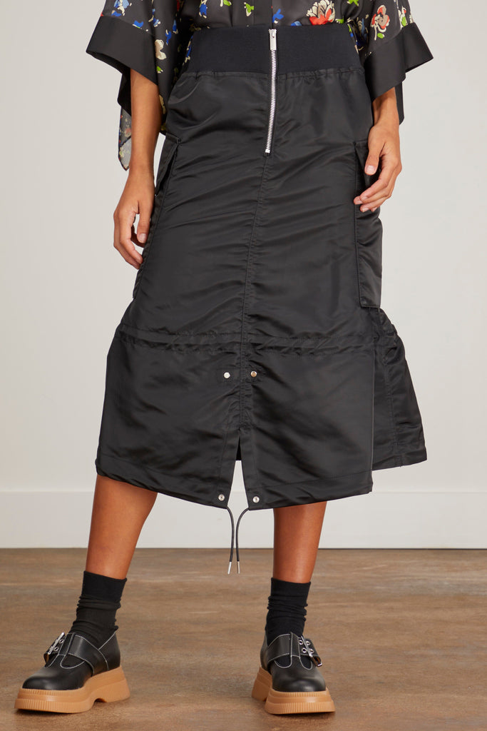 Nylon Twill Skirt in Black