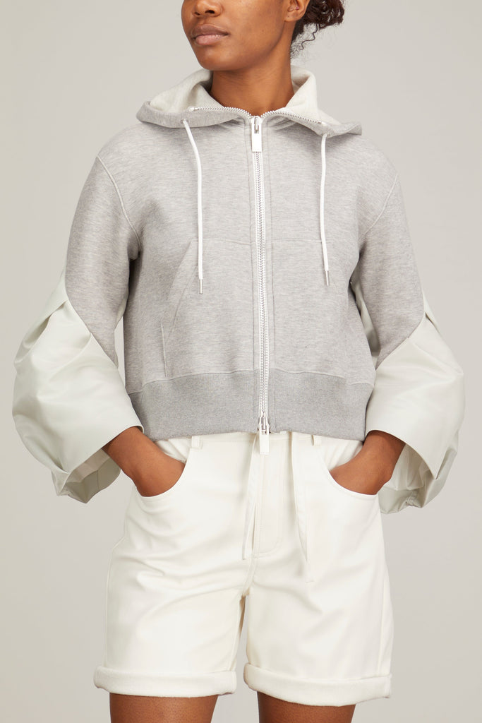 Sponge Sweat Nylon Twill Hoodie in Light Gray