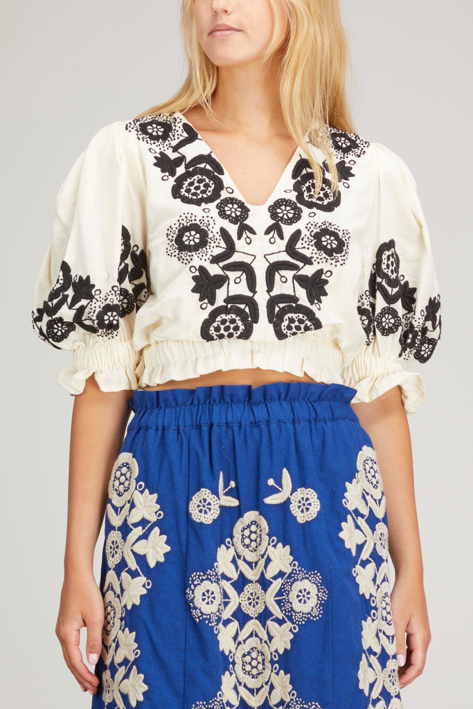 Manuela Embroidered Puff Sleeve Top