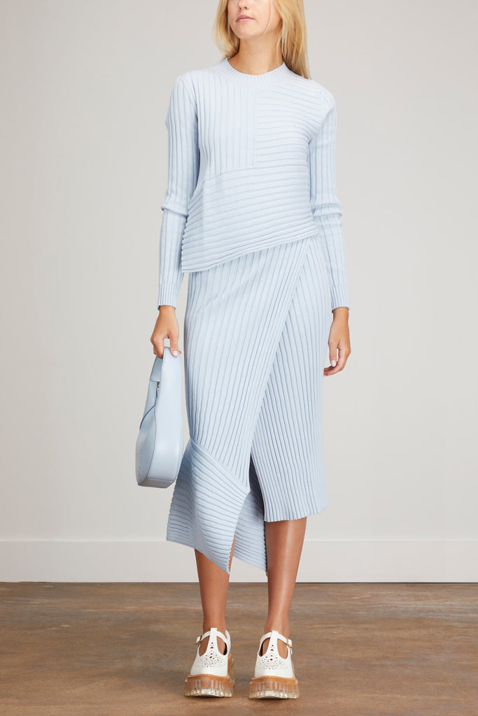 Ribbed Knit Cotton Skirt in Sky Blue