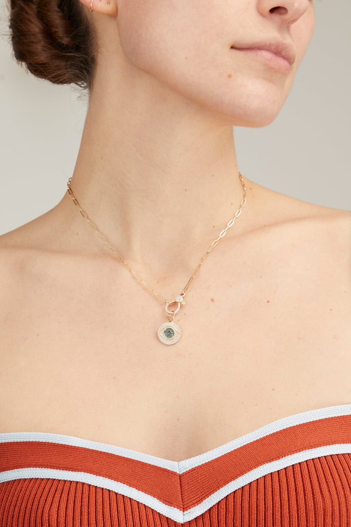 Vintage La Rose Evil Eye Pendant in 14K Yellow Gold with Diamond