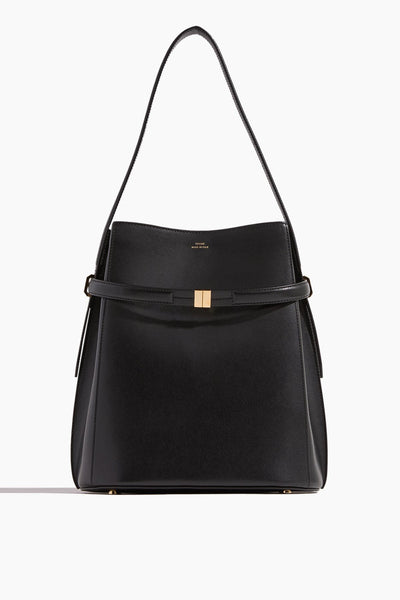 Belted Leather Bucket Bag in Black