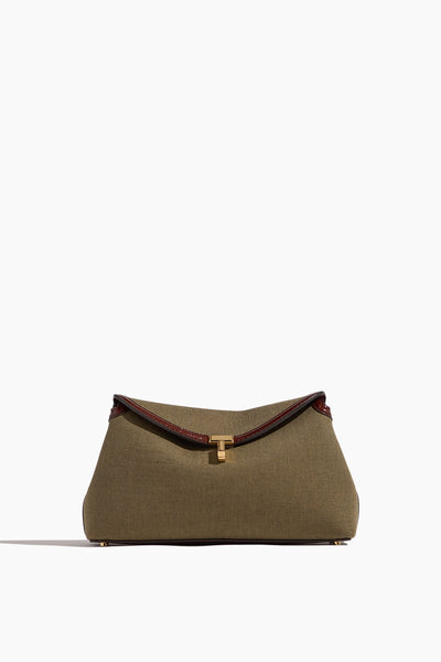 T-Lock Leather Clutch in Khaki Green