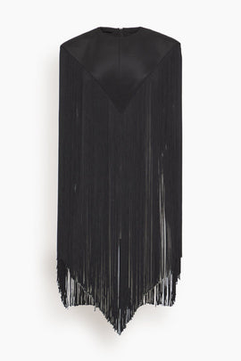 Silk Fringe Cape in Black