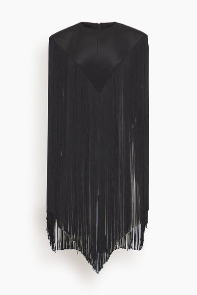 Silk Fringe Cape in Black