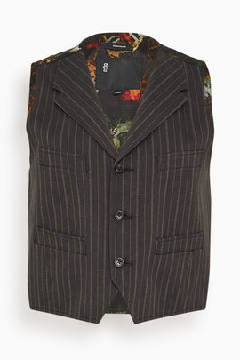 Single Breasted Shrunken Vest in Black Multi Stripe