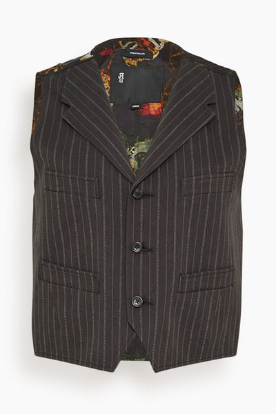 Single Breasted Shrunken Vest in Black Multi Stripe