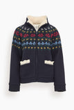 Sea Preston Knit Sherpa Lined Jacket in Navy