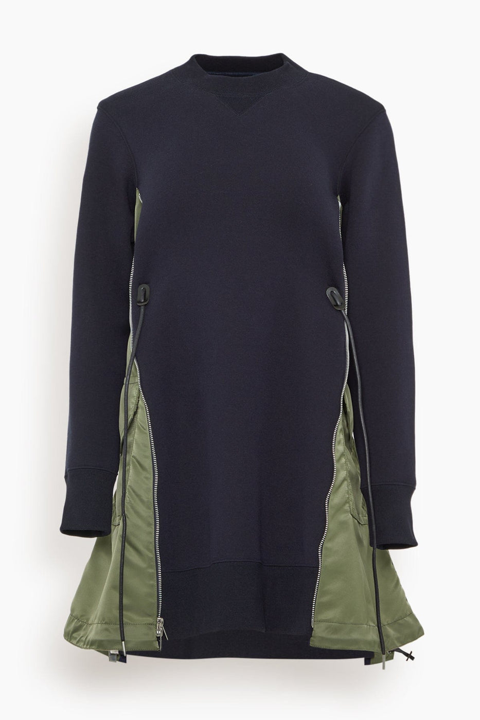 Sacai Casual Dresses Sponge Sweat x Nylon Twill Dress in Navy x Khaki Sacai Sponge Sweat x Nylon Twill Dress in Navy x Khaki