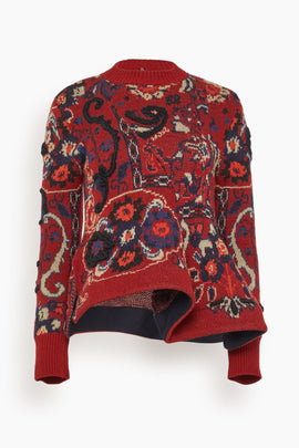 Floral Jacquard Knit Pullover in Bordeaux