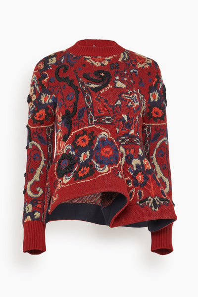 Floral Jacquard Knit Pullover in Bordeaux
