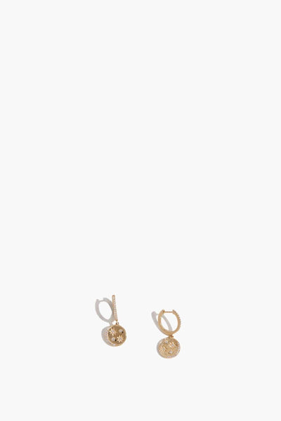 Huggies with Constellation Disk Drops in 14K Yellow Gold