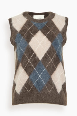 Yasmin Vest in Wood/Night Fall/Sand/Cream Argyle Brushed