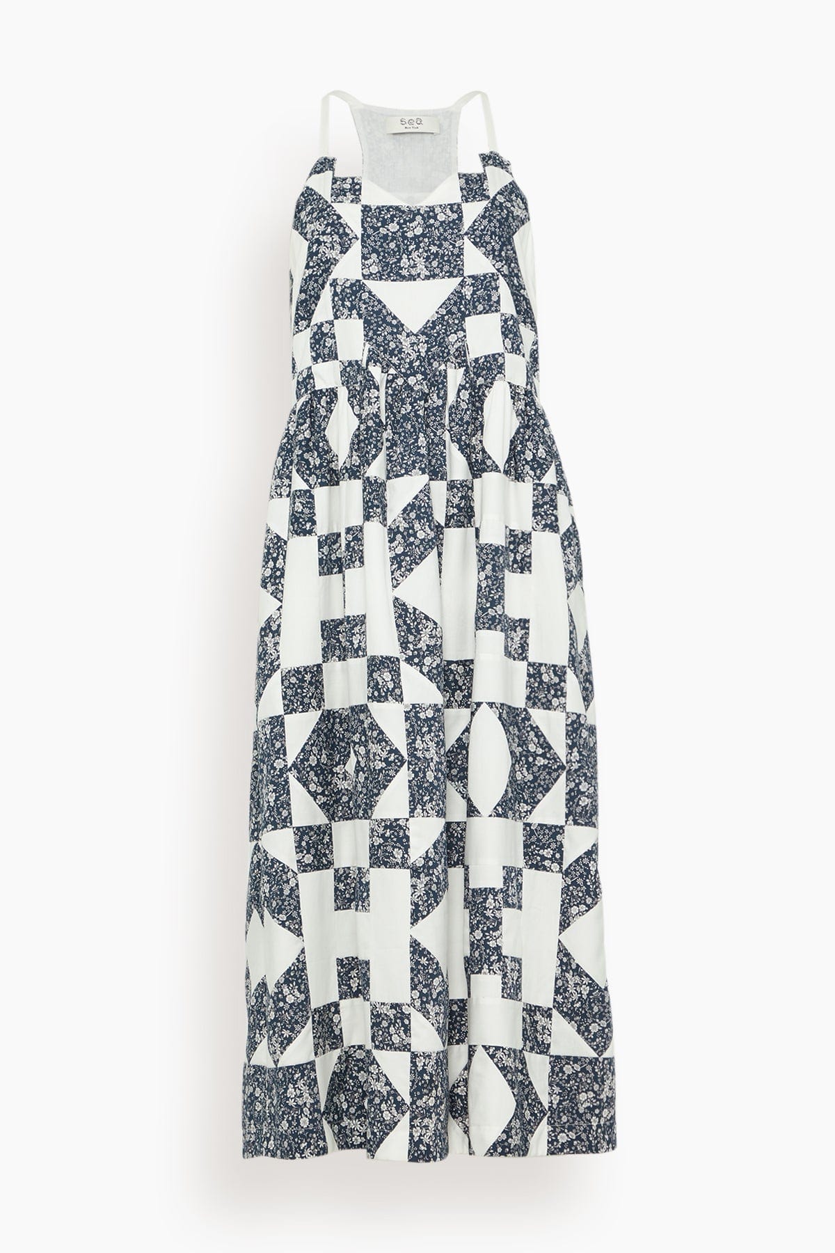 Sea Ana Patchwork Print Tank Dress in Navy