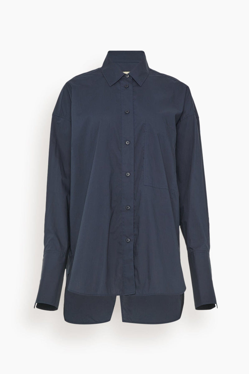 Lee Mathews Poplin Long Sleeve Shirt in Navy – Hampden Clothing