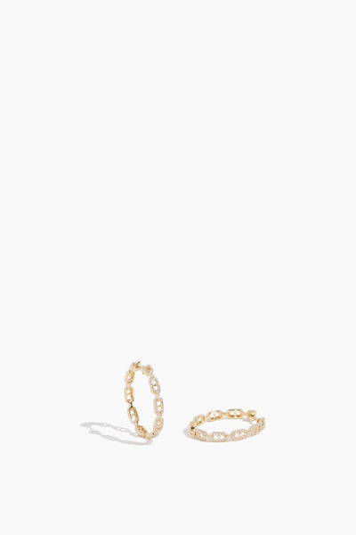 Pave Diamond Mariner Chain Hoop Earrings in 14k Yellow Gold