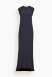 Lanvin Embroidered Zip Long Dress in Navy Blue