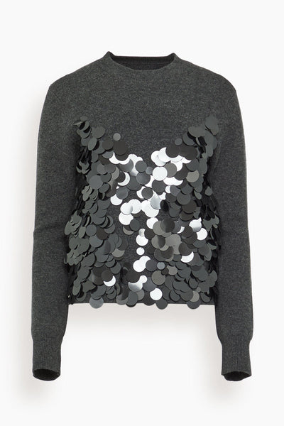 Sequin Embroidery Wool Knit Pullover in Gray/Black