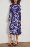 Erdem Cocktail Dresses Long Sleeve Draped Midi Dress in Troubridge Floral Indigo Erdem Long Sleeve Draped Midi Dress in Troubridge Floral Indigo