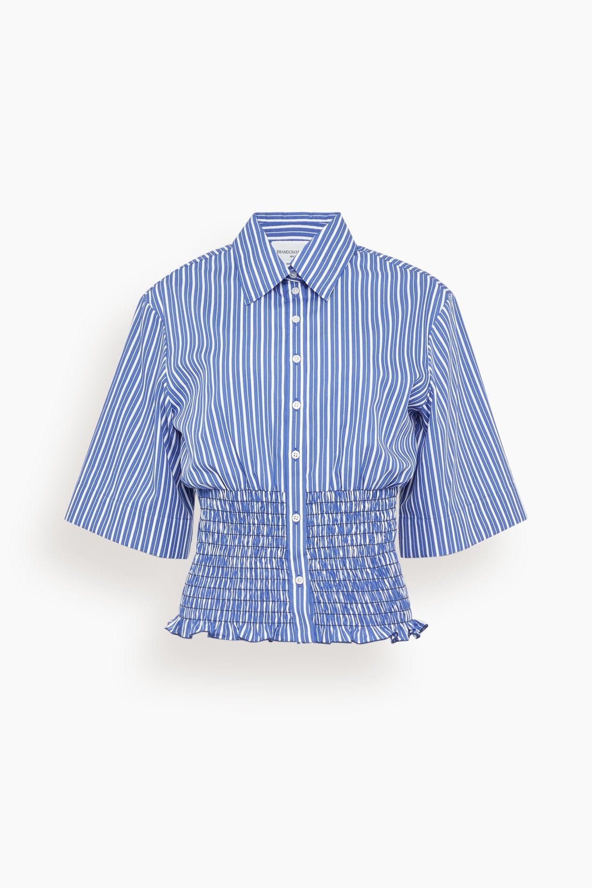 Brandon Maxwell Harte Button Up Shirt in Navy Stripe