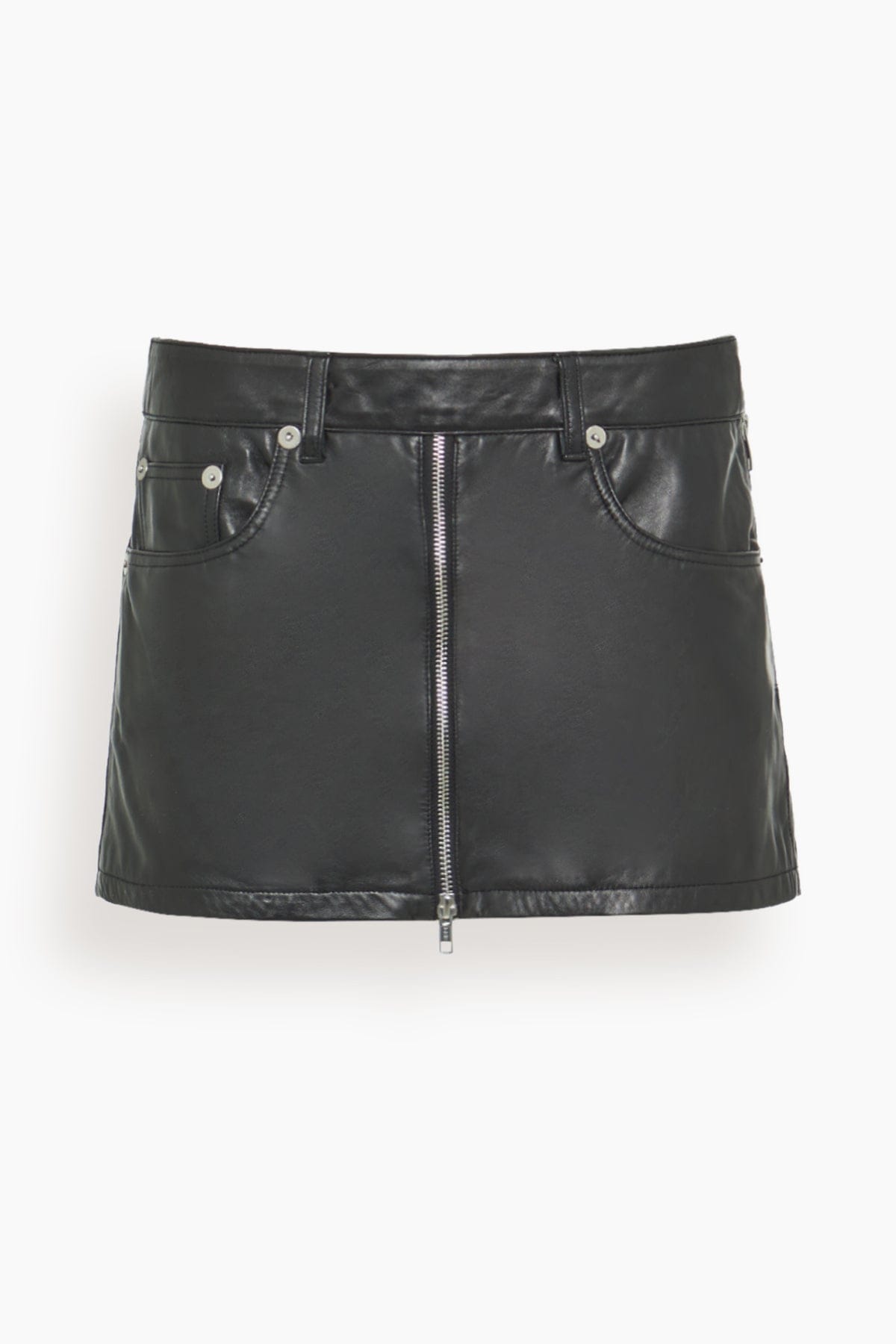 R13 Front Zip Leather Skort in Black