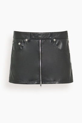Front Zip Leather Skort in Black