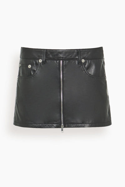 Front Zip Leather Skort in Black