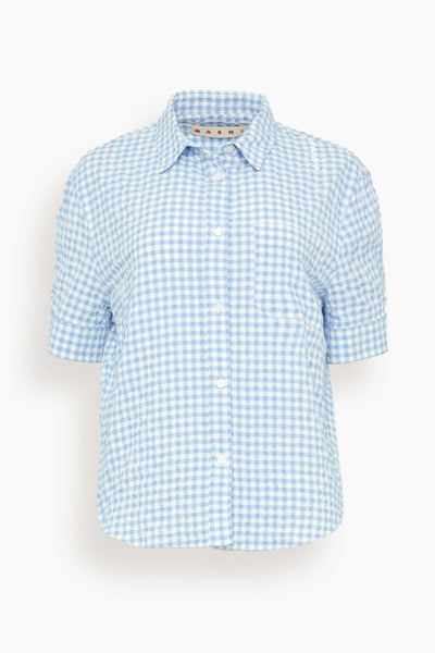 Checked Seersucker Shirt in Light Blue