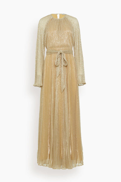 Long Sleeve Belted Gown in Luxor Gold