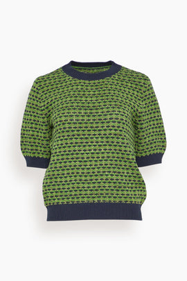 Jacquard Knitted Cotton Top in Green Multi
