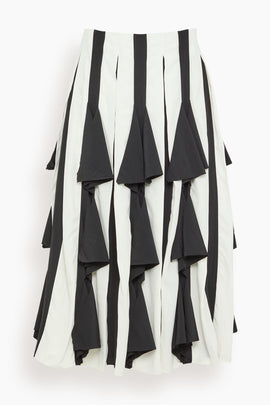 Pleated Midi Skirt in Ecru/Black