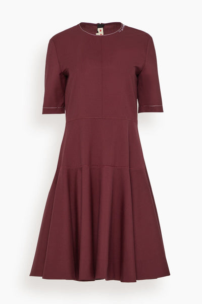 Embroidered Short Sleeve Midi Dress in Dark Burgundy
