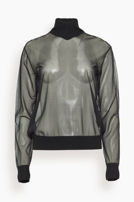 Sheer Mock Neck Top in Black