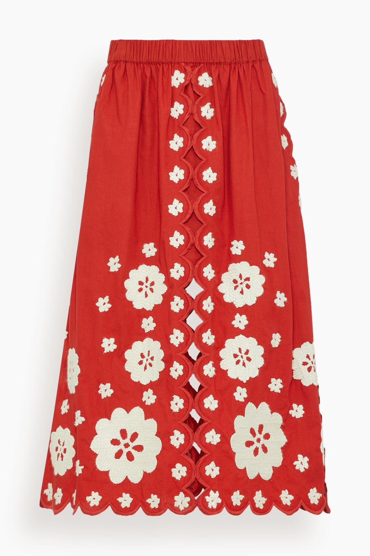 Sea Skirts Catrine Applique Midi Scallop Skirt in Red Catrine Applique Midi Scallop Skirt in Red