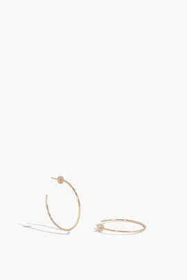 Pave Stud Hoops in 14K Yellow Gold