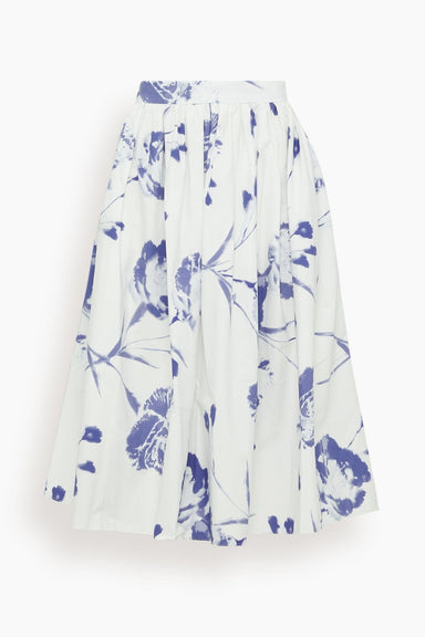 Erdem Skirts Gathered Midi Skirt in Carnation Cyanotype White Gathered Midi Skirt in Carnation Cyanotype White
