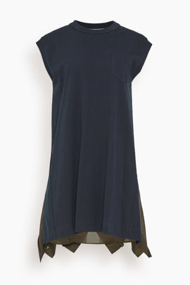 Satin x Cotton Jersey Dress in Navy x Khaki