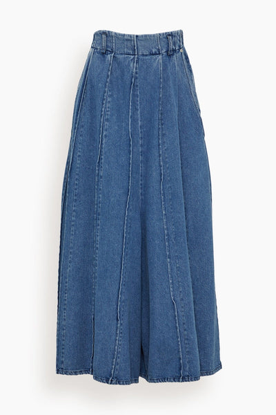 Pleated Skirt Pants in Mid Blue