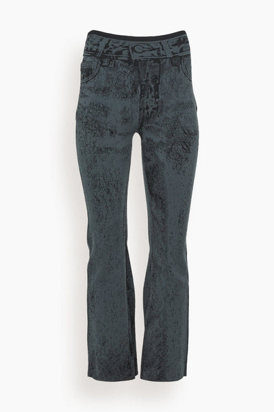 Hazel Denim Print Skinny Jeans with Slit in Black Green