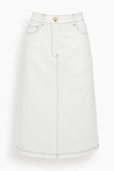 Tumbled Cotton Midi Skirt in White