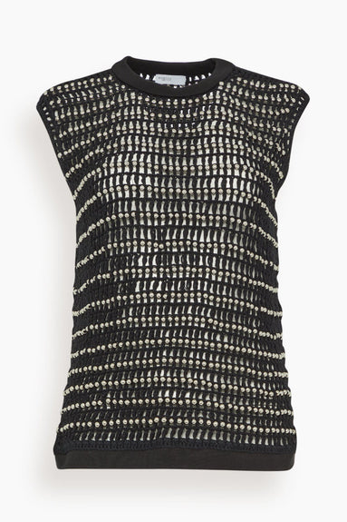 Beaded Crochet Sweater Vest in Black/Silver