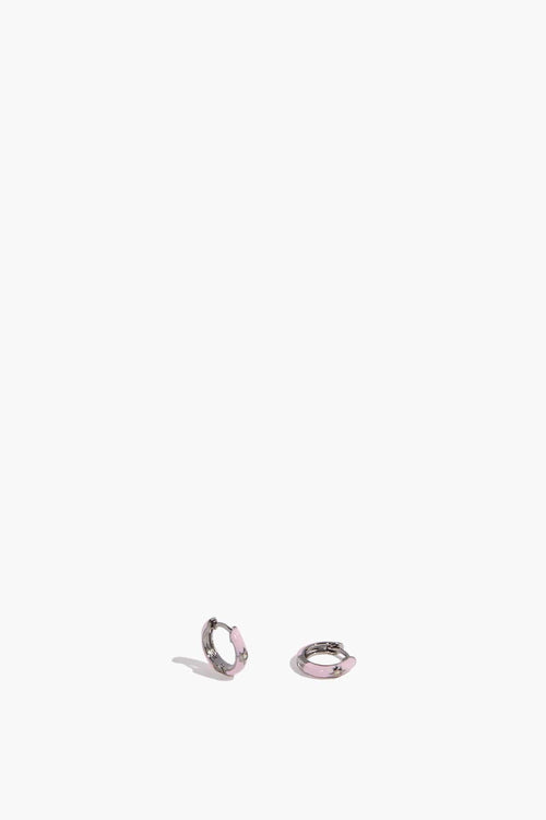 Theodosia Earrings Pink Enamel Silver Huggies