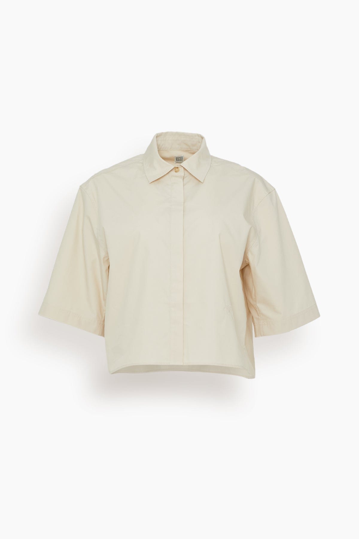 Toteme Tops Cropped Cotton-Poplin Shirt in Stone