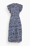 Ulla Johnson Kairi Flutter Sleeve Midi Dress in Ocean